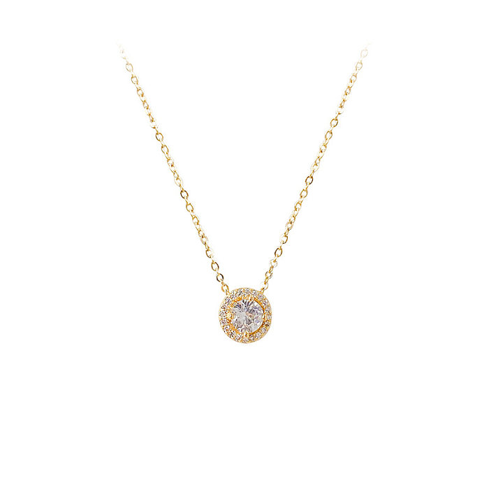 Luxurious Round Copper Necklace Gold Plated Zircon Copper Necklaces 1 Piece