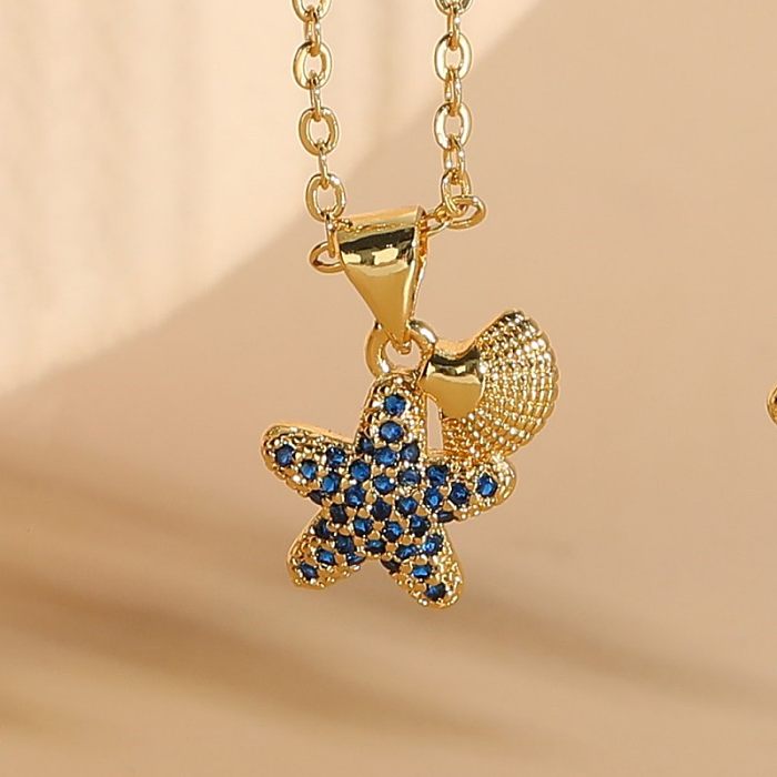 Elegante, luxuriöse, klassische Stern-Kupfer-Halskette mit unregelmäßiger Beschichtung und Zirkon-Inlay, 14 Karat vergoldet