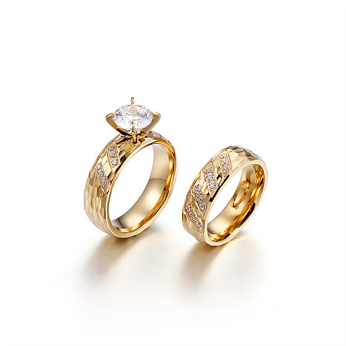 Novo par de anel de aço de titânio simples 18k anel de ouro joias com diamantes