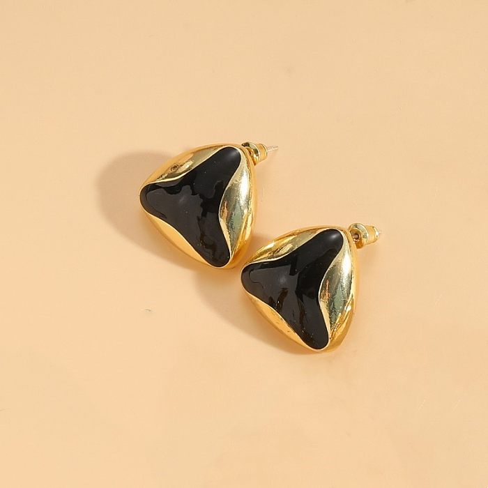 1 Pair Simple Style Irregular Round Enamel Plating Inlay Copper Pearl Zircon 14K Gold Plated Earrings