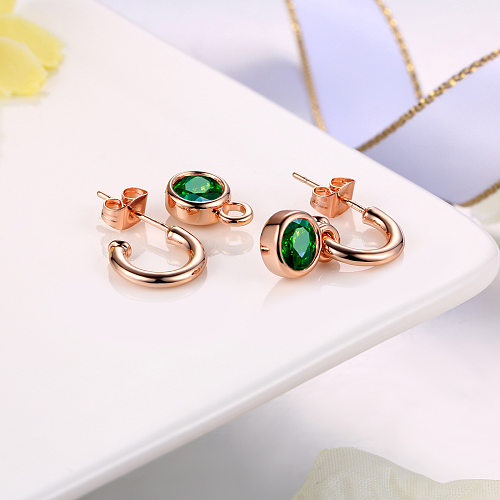 Boucles d'oreilles pendantes en Zircon, Style Simple, couleur unie, placage de cuivre, incrustation, 1 paire