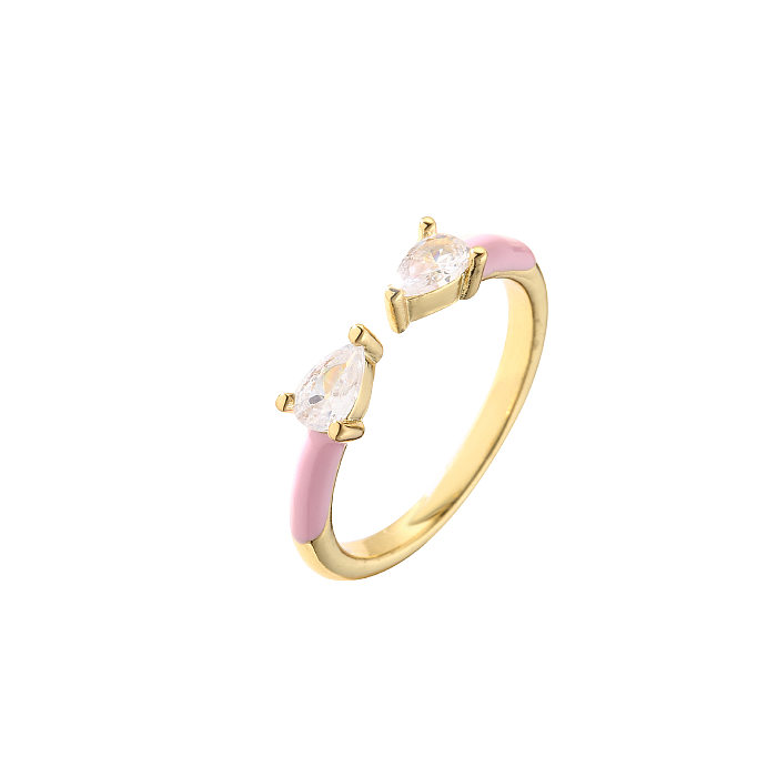 Simple Fashion Color Drop Oil Drop-shaped Zircon Copper Ring Wholesale jewelry