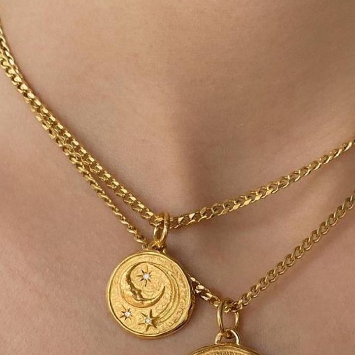 Europäische und amerikanische Twin Nische Vintage Goldmünze Anhänger Porträt Mond XINGX Münze Münze Anhänger Halskette