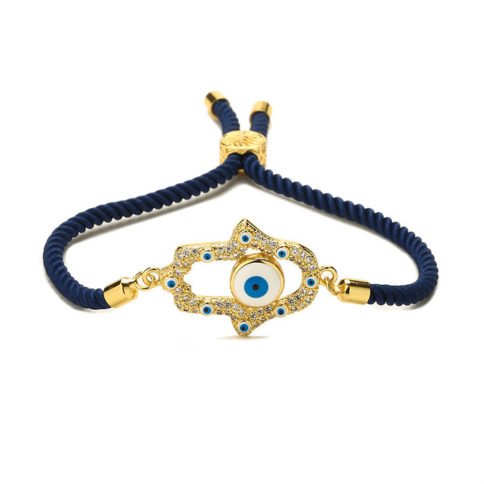 Ethnic Style Devil'S Eye Hand Of Fatima Heart Shape Copper Inlay Zircon Gold Plated Bracelets