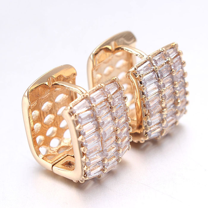 1 Pair Simple Style Geometric Inlay Copper Zircon Gold Plated Earrings