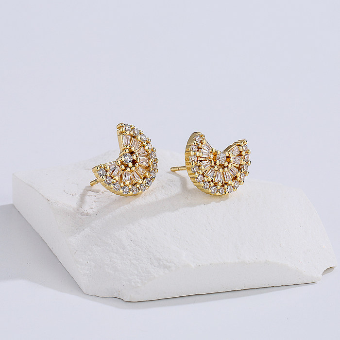 Alfinetes de orelha geométricos irregulares de cobre fashion 18k ouro zircão