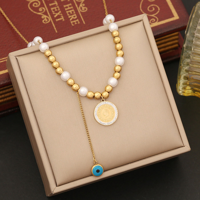 Bracelets et boucles d'oreilles ronds en acier inoxydable, Style Simple et élégant, placage de perles d'imitation