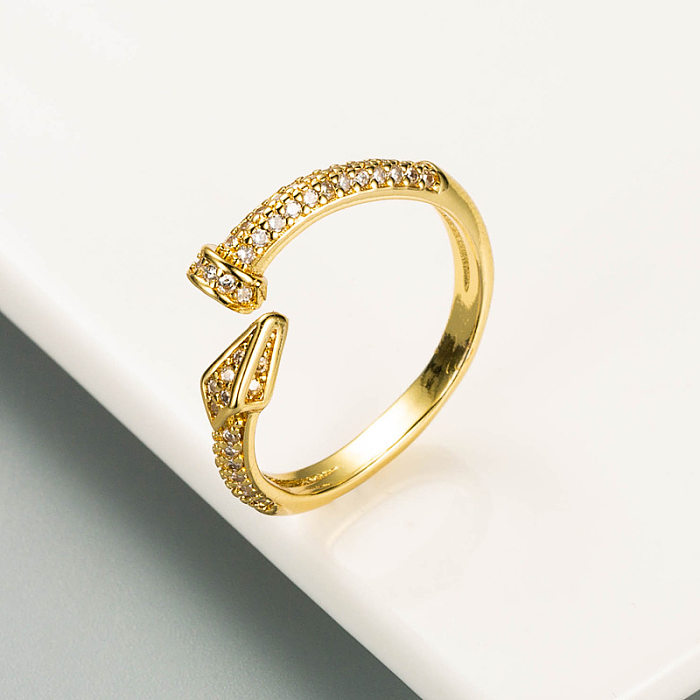 Fashion Geometry Pattern Gold Copper Inlaid Zircon Opening Adjustable Ring