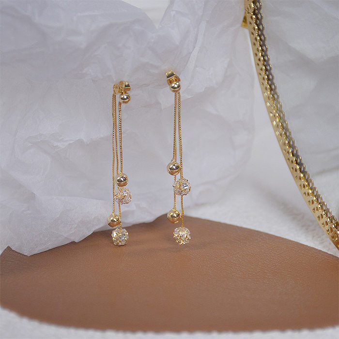 1 paire de boucles d'oreilles élégantes de Style français, incrustation géométrique en cuivre et Zircon plaqué or