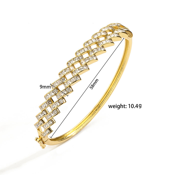 IG Style Hip-Hop Cool Style Rhombus Copper Plating Hollow Out Inlay Zircon 18K Gold Plated Rings Bracelets Earrings