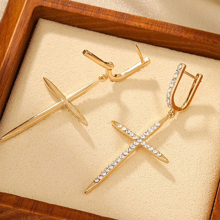 1 Paar IG-Stil, koreanischer Stil, Kreuz-Inlay, Kupfer-Zirkon-Ohrringe