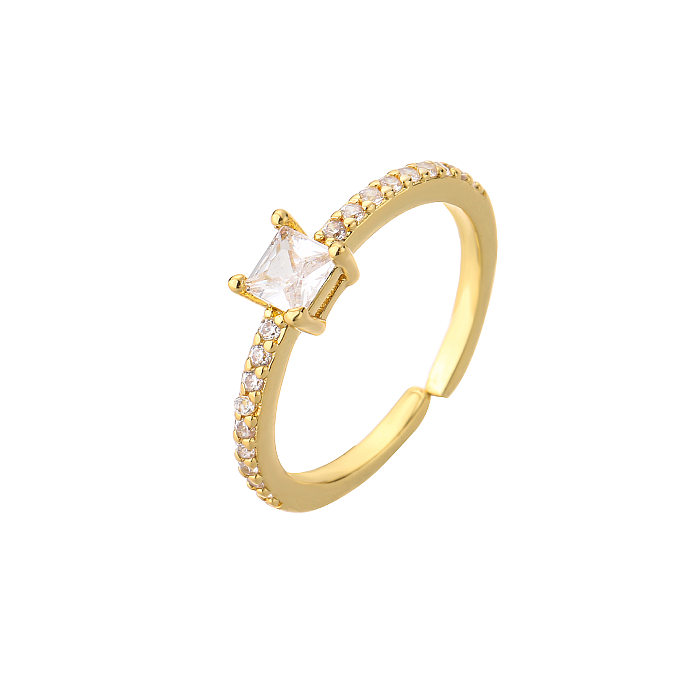 Fashion Micro-inlaid Zircon Peach Heart Row Diamond 18K Gold-plated Copper Ring