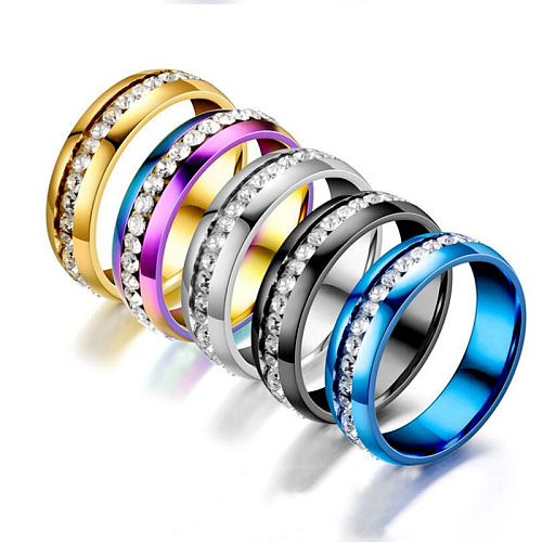 Wholesale Single Row Diamond Ring Stainless Steel Diamond Couple Ring jewelry