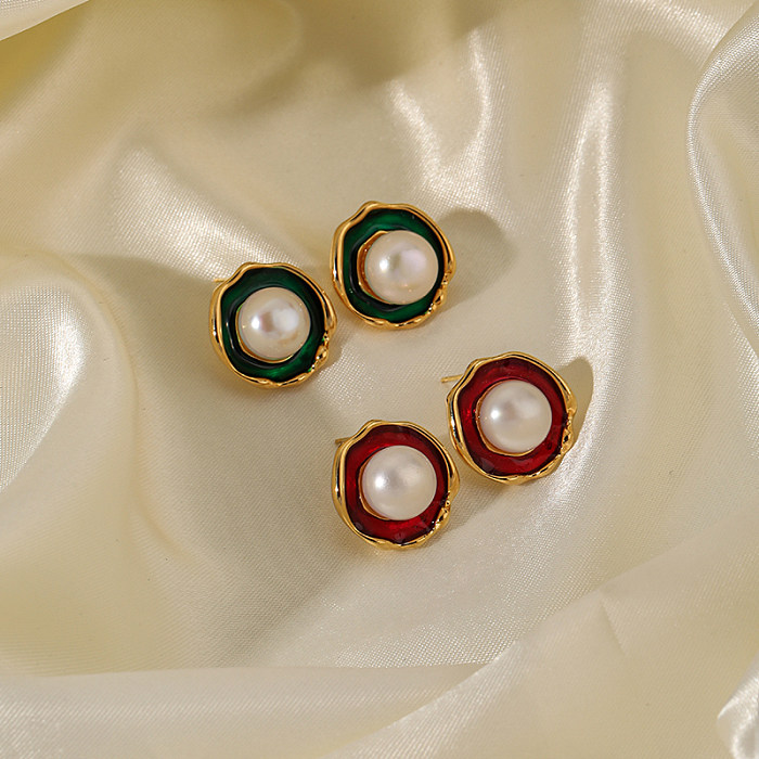 1 Pair Vintage Style Commute Irregular Inlay Copper Pearl 18K Gold Plated Ear Studs