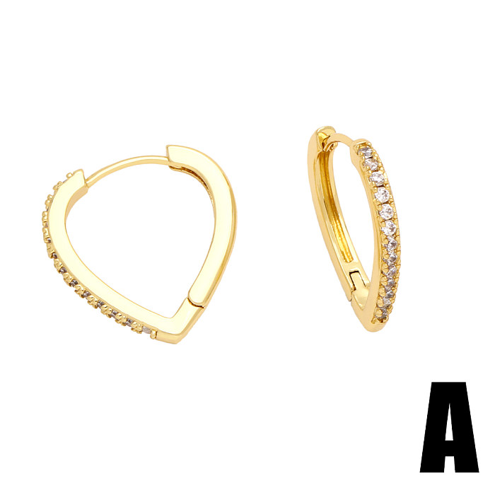 1 Pair Simple Style Classic Style U Shape Heart Shape Copper Plating Inlay Zircon 18K Gold Plated Earrings