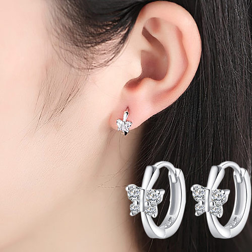 Boucles d'oreilles en cuivre et Zircon plaqué or blanc, 1 paire, Style Simple, incrustation de papillon