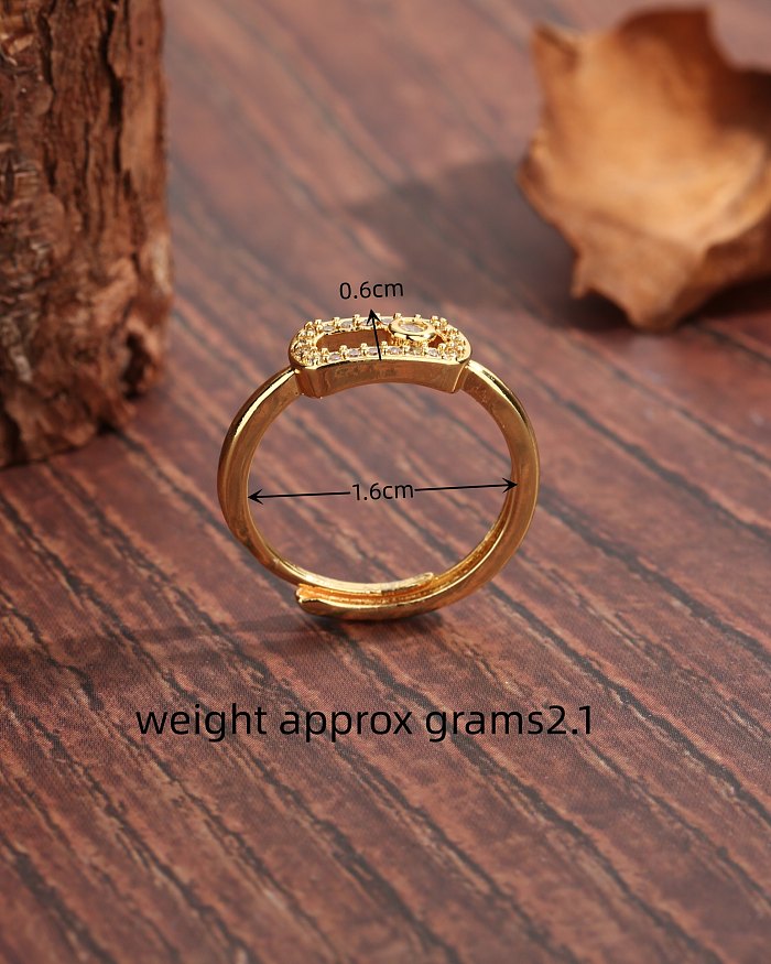 French Style Simple Style Geometric Copper Plating Inlay Zircon 18K Gold Plated Rings
