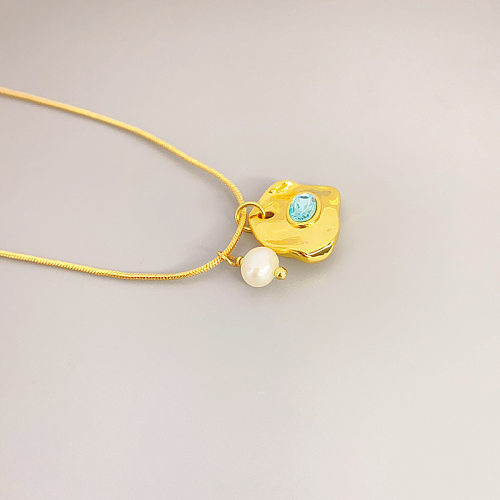 Lady Geometric Copper Plating Inlay Zircon Pendant Necklace