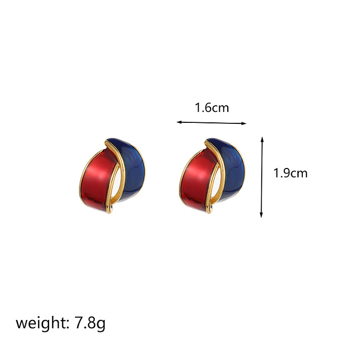1 Pair Retro Color Block Epoxy Plating Copper 18K Gold Plated Ear Studs