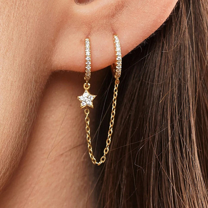 Boucles d'oreilles en pierres précieuses artificielles, 1 pièce, Style moderne, incrustation de cuivre étoile