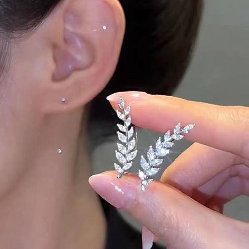 1 Pair Basic Classic Style Grain Inlay Copper Zircon Ear Studs