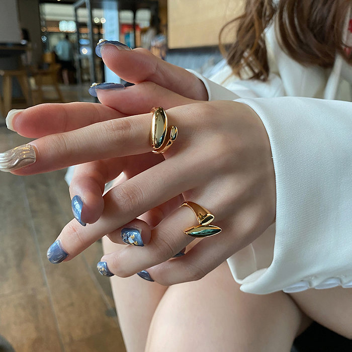 Mode koreanische glänzend unregelmäßige Kupfer vergoldet Öffnung verstellbaren Ring weiblich