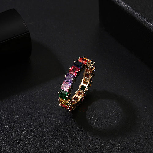 Elegant Simple Style Geometric Copper Plating Inlay Zircon Gold Plated Rings