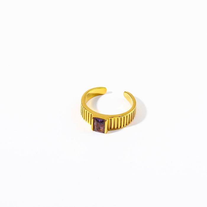 Exaggerated Commute Solid Color Stainless Steel 18K Gold Plated Birthstone Zircon Open Rings In Bulk