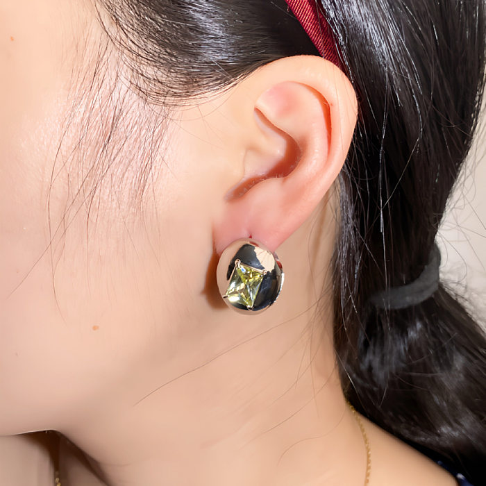 1 paire de clous d'oreilles en cuivre et Zircon, Style Simple, rond et carré, incrustation de placage