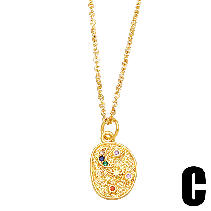 Fashion Starry Sky Moon Lightning Copper Gold Plated Zircon Pendant Necklace 1 Piece