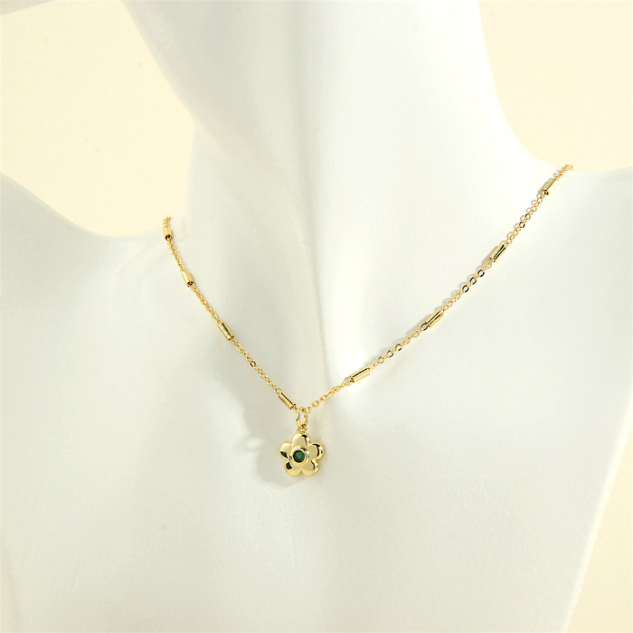 Simple Style Commute Flower Copper 18K Gold Plated Zircon Pendant Necklace In Bulk