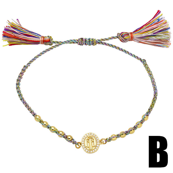 Copper 18K Gold-plated Virgin Mary Handmade Beaded Pearl Adjustable Bracelet