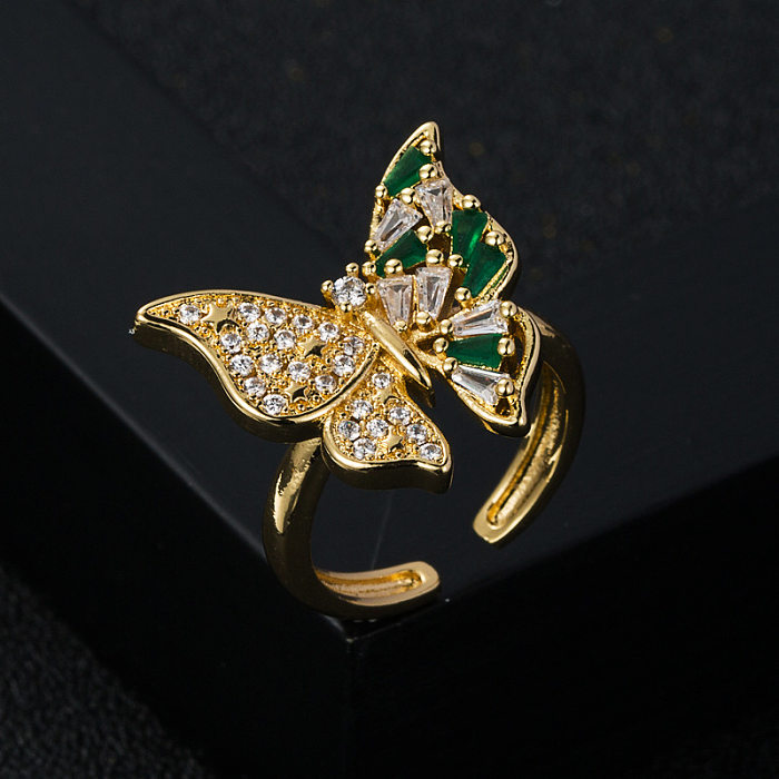 New Copper Gold-plated Micro-set Zircon Butterfly Snake Female Open Copper Ring Accessories