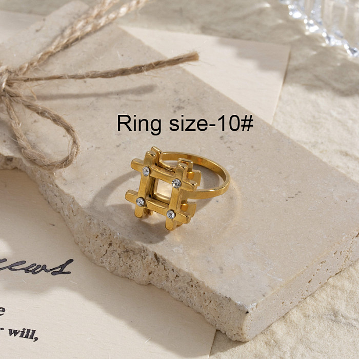 IG Style Geometric Flower Stainless Steel 18K Gold Plated Rhinestones Rings In Bulk