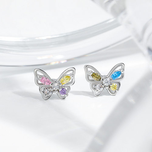 1 Pair Casual Simple Style Butterfly Plating Hollow Out Inlay Copper Zircon Ear Studs