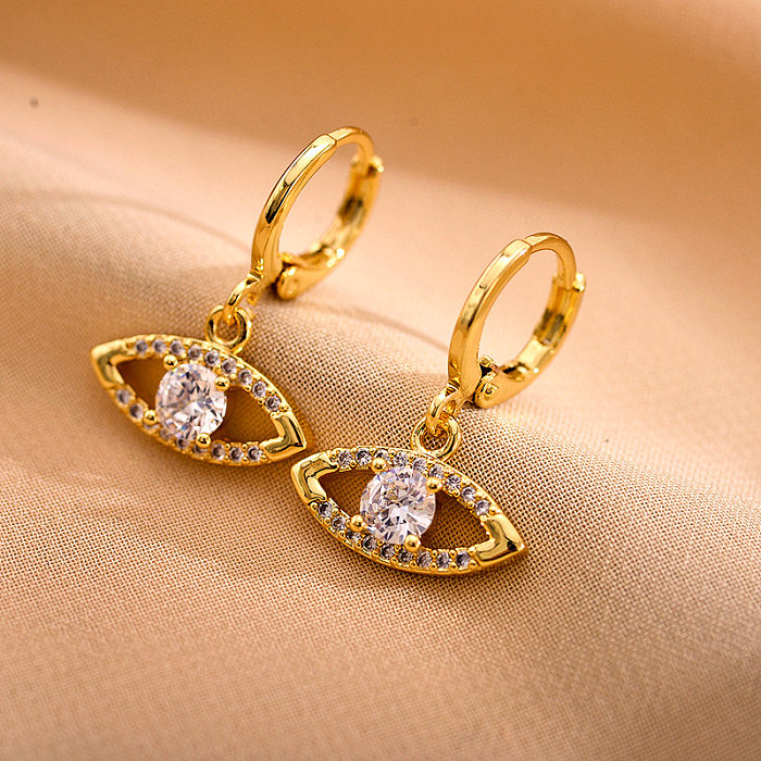 1 Pair Shiny Devil'S Eye Plating Inlay Copper Zircon Gold Plated Drop Earrings