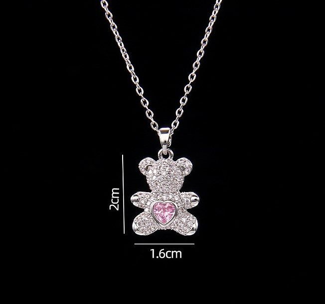 Simple Style Bear Copper Zircon Pendant Necklace In Bulk