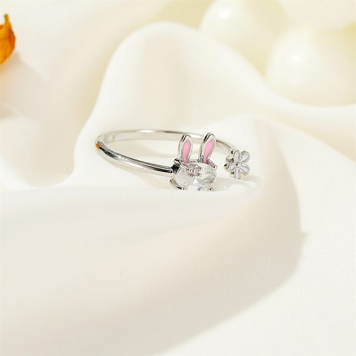 Venta al por mayor del anillo de dedo de la flor del corazón de la muchacha dulce del conejito lindo de Corea