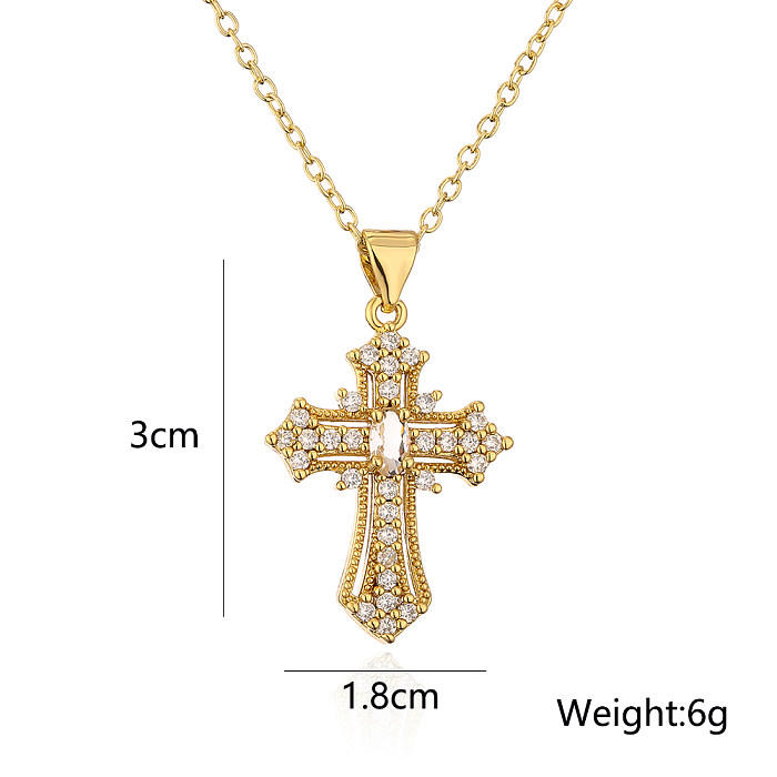 Fashion Copper 18K Gold Micro Inlaid Zircon Cross Pendant Necklace