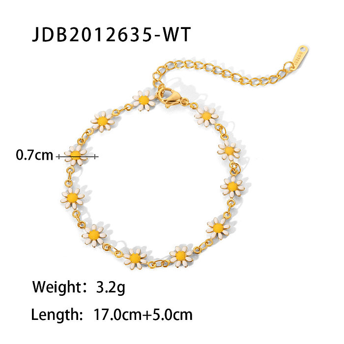 Collier de bracelets plaqués or en acier inoxydable à fleurs à la mode