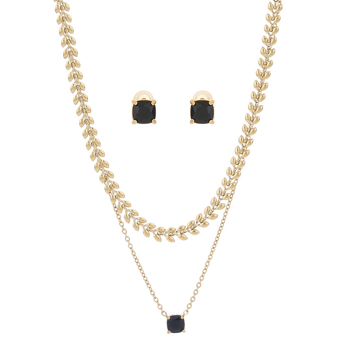 Elegante conjunto de joyas con collar y pendientes de acero de titanio cuadrado en forma de V