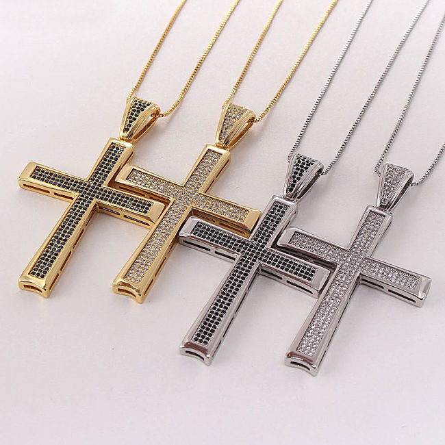 Copper Fashion Cross Necklace  (Alloy-plated White Zirconium)  Fine Jewelry NHBP0385-Alloy-plated-white-zirconium