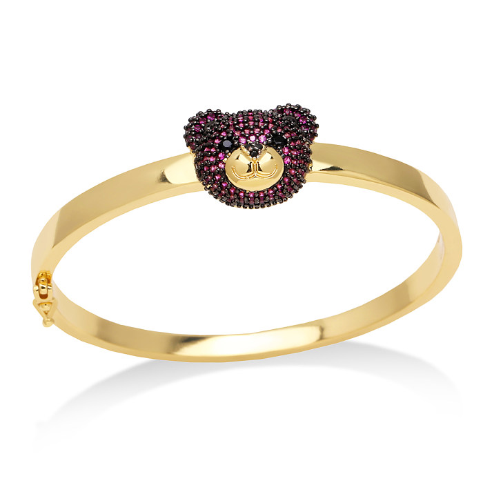IG Style Cute Fashion Bear Copper Plating Inlay Zircon 18K Gold Plated Bangle
