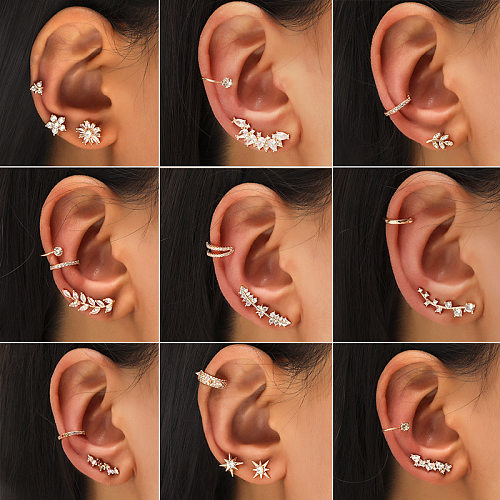 1 ensemble de boucles d'oreilles en Zircon et feuille de Style classique, incrustation de cuivre et d'étoile