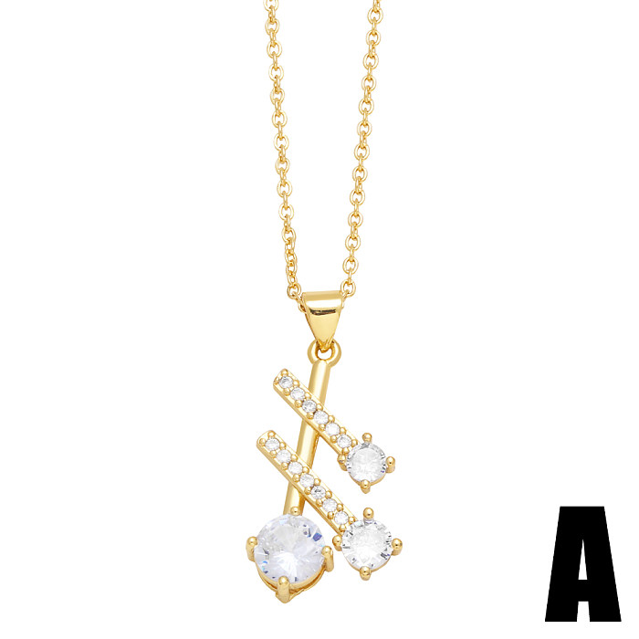 1 Piece Korean Style Letter Tennis Racket Copper Plating Inlay Zircon 18K Gold Plated Pendant Necklace