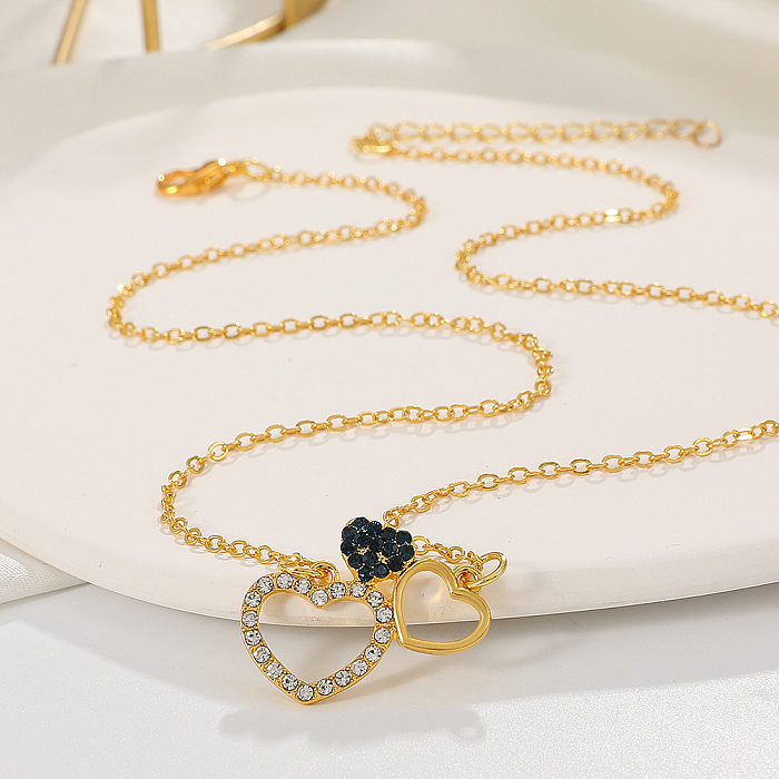 1 Piece Fashion Heart Shape Copper Inlay Artificial Diamond Pendant Necklace