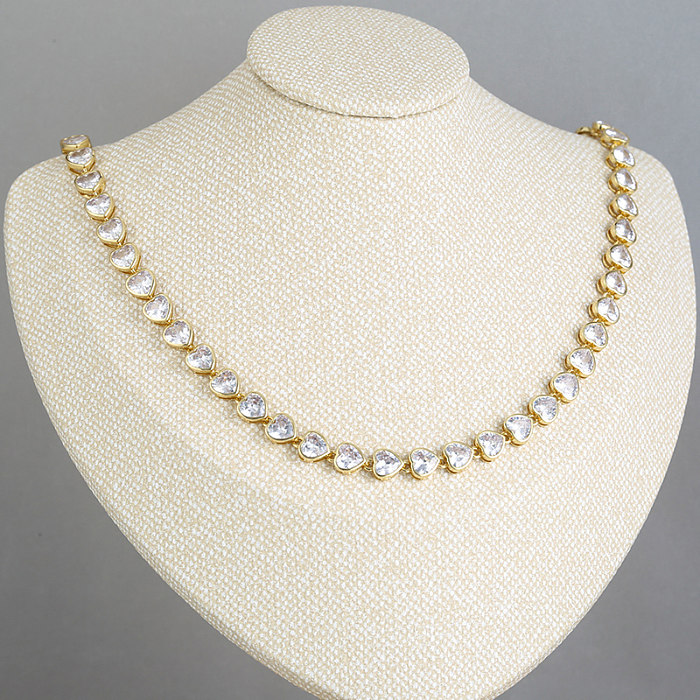 Elegant Glam Luxurious Heart Shape Brass Plating Inlay Zircon 18K Gold Plated Bracelets Necklace