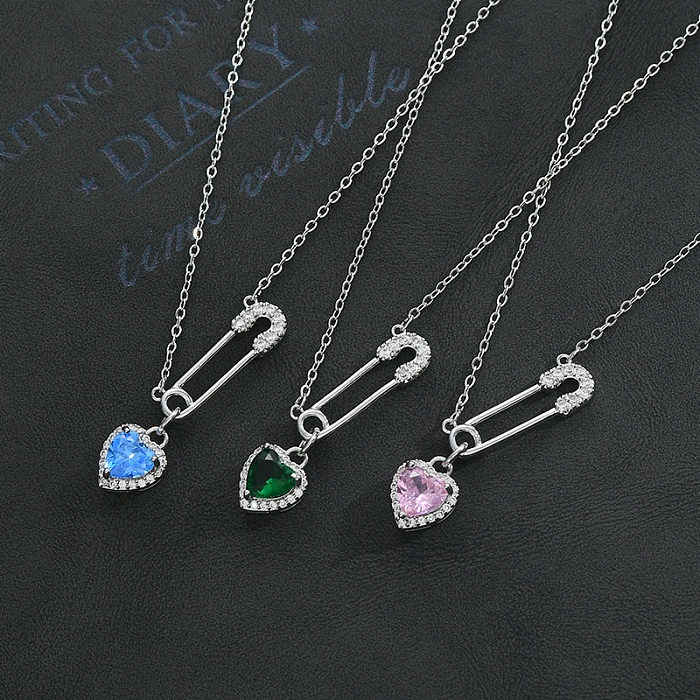 Fashion Heart Shape Copper Inlaid Zircon Pendant Necklace