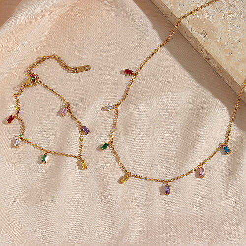 Fashion Geometric Stainless Steel Necklace Plating Zircon Stainless Steel Necklaces