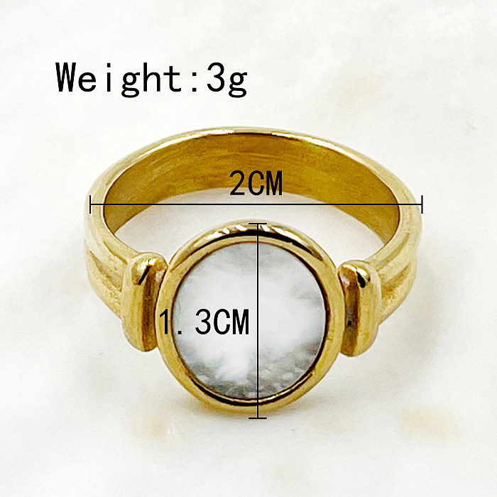 Anéis banhados a ouro de Shell com embutimento de aço inoxidável geométrico retrô básico